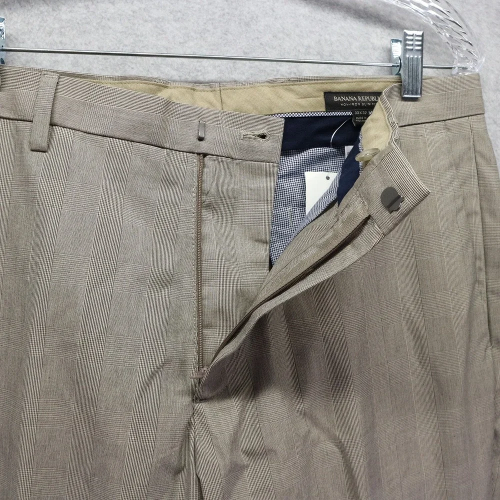Banana Republic Pants Mens 33x32 Non-Iron Slim Fit‎ Dress Suit Formal Plaid NWT